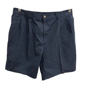Mens Navy Pleated Chino Shorts Elastic Back Waistband Sz 38